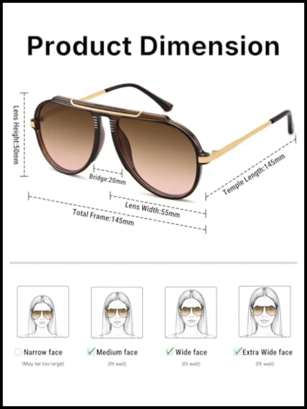 Oversized Retro Aviator Sunglasses with Top Bar UV400 Protection